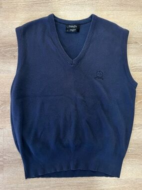 Vintage Christian Dior Monsieur Sweater Vest Mens M Navy Cotton USA Made V Neck